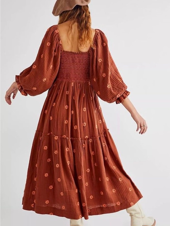 Dresses & Skirts - Women’s Rust Floral Smocked Maxi Dress